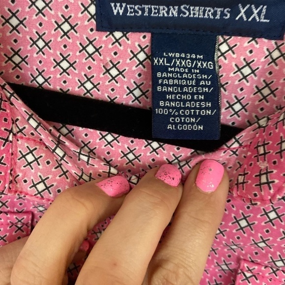 Pink wranglers, western shirt, XXL button down pink and white - Picture 3 of 8